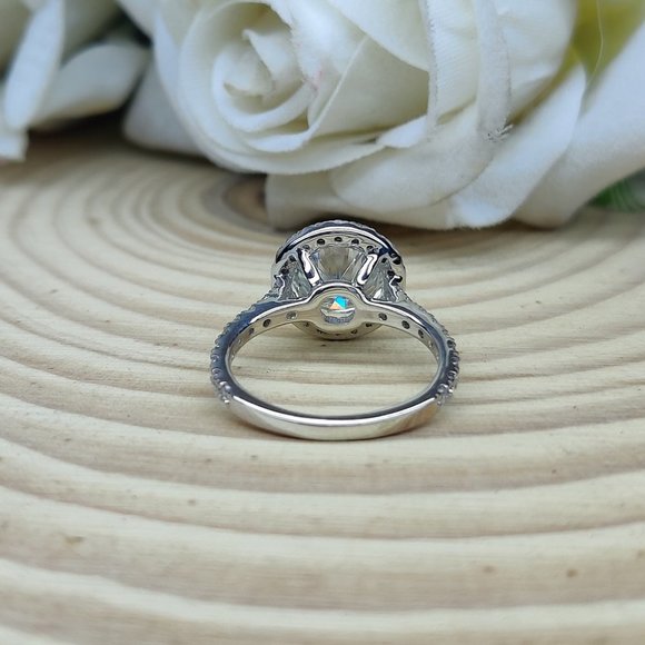 8MM Brilliant Cut Round Moissanite Halo Ring SIze 5 - Picture 4 of 5